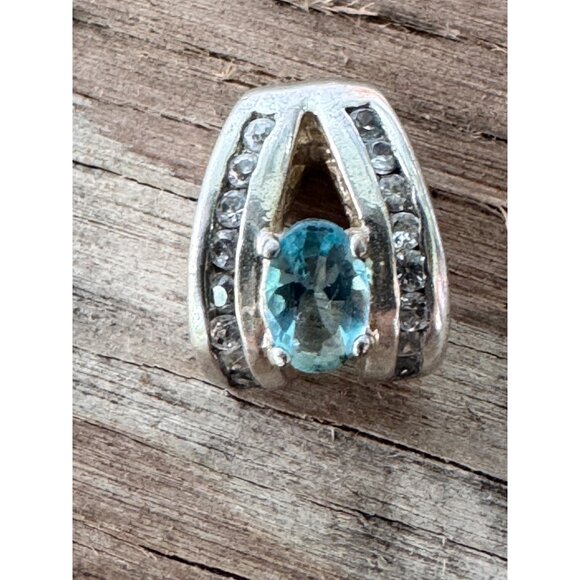 Sterling Silver Charm Bead With Blue Topaz & Clear Stones For European Bracelets - Picture 2 of 7